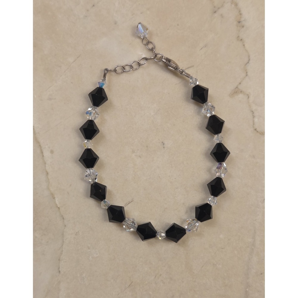 Sterling Silver & Austrian Bicone Crystals Bracelet Adjustable‎ 7-8.25"